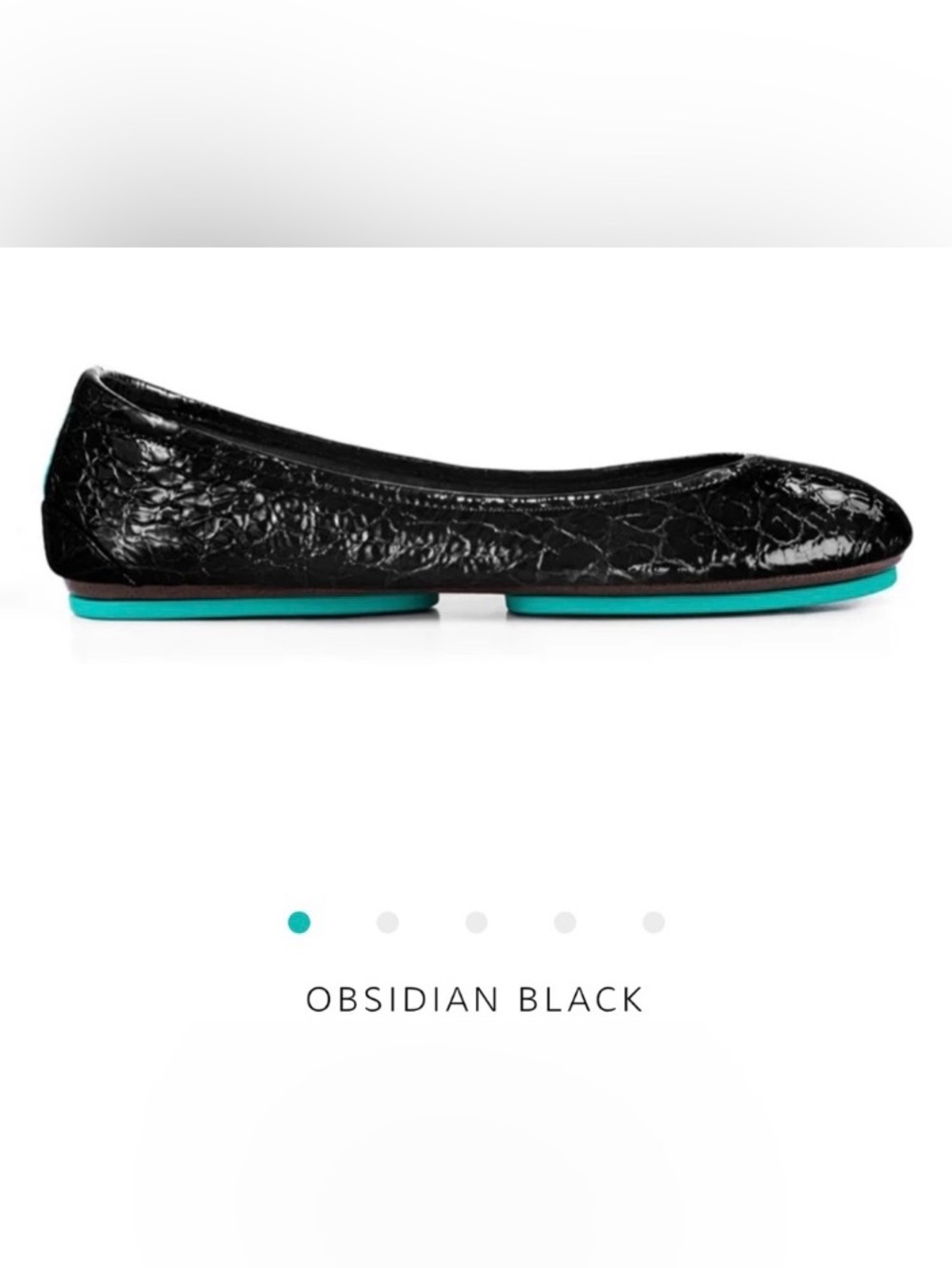 Tieks by Gabrielle Obsidian women’s Black Leather Ballet Flats with Teal Accent